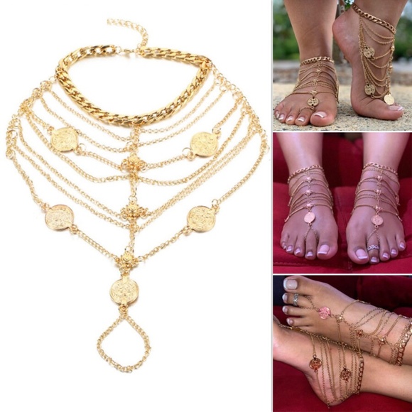 Bohemia Toe Anklet, Coin Anklet, Gold/Silver Toe Anklet, SINGLE NOT A SET - Picture 1 of 10